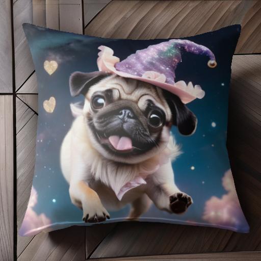 魔法使いの帽子 パグ 星空 ハート クッションカバー 45×45cm アニマル柄 おしゃれ 可愛い クッション本体付き 正方形 魔法使いの帽子 パグ 星空 ハート クッションカバー 45×45cm アニマル柄 おしゃれ 可愛い クッション本体付き 正方形