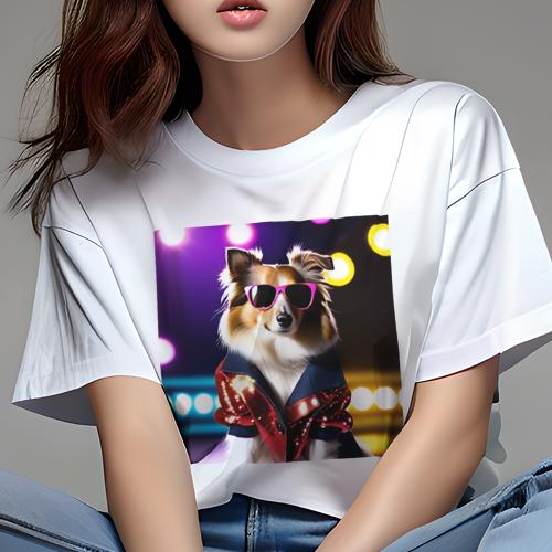 Tシャツ レディース 犬ファン 半袖 春夏 プリント カジュアル かわいい 人間用 フィットネス サングラス シェットランドシープドッグ ジャケット ライト