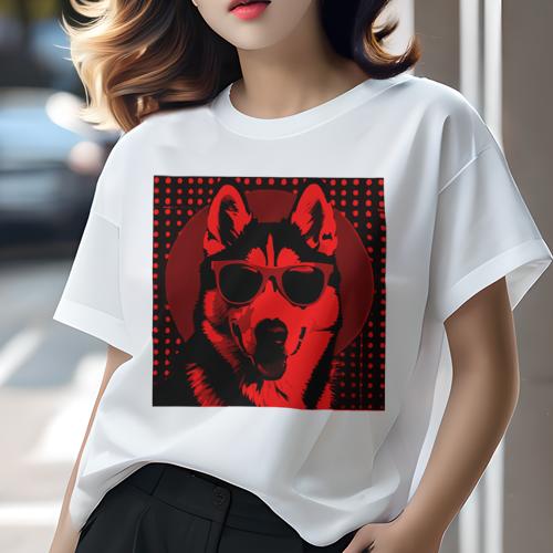 Tシャツ レディース 犬ファン 半袖 春夏 プリント カジュアル かわいい 人間用 フィットネス サングラス ハスキー ドット柄 Tシャツ レディース 犬ファン 半袖 春夏 プリント カジュアル かわいい 人間用 フィットネス サングラス ハスキー ドット柄