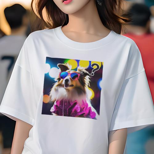 楽天フロントップ楽天市場店Tシャツ レディース 犬ファン 半袖 春夏 プリント カジュアル かわいい 人間用 フィットネス サングラス シェットランドシープドッグ シャツ キラキラ