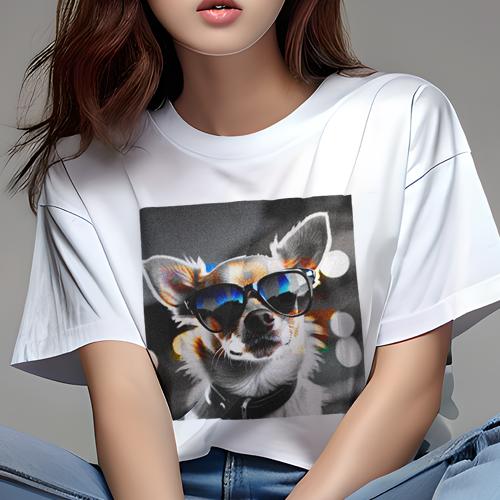 Tシャツ レディース 犬ファン 半袖 春夏 プリント カジュアル かわいい 人間用 フィットネス サングラス チワワ