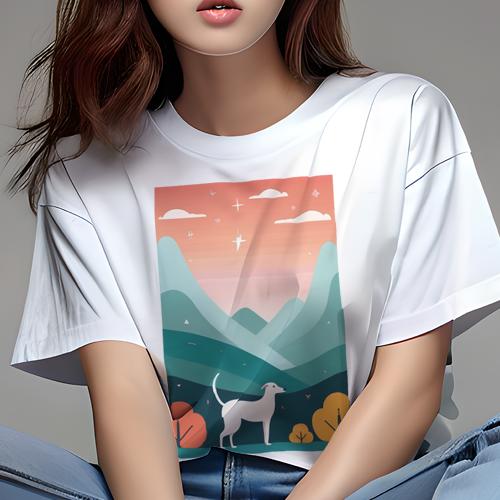 Tシャツ レディース 犬ファン 半袖 春夏 プリント カジュアル かわいい 人間用 フィットネス 山 グレイハウンド 空 雲 星