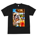 Tシャツ メンズ キッズ 犬ファン 半袖 春夏 プリント カジュアル かわいい 人間用 フィットネス カクテル ブルドッグ ビーチパラソル 夏 リゾート