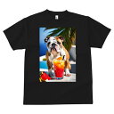 Tシャツ メンズ キッズ 犬ファン 半袖 春夏 プリント カジュアル かわいい 人間用 フィットネス カクテル ブルドッグ オレンジ スイカ 夏