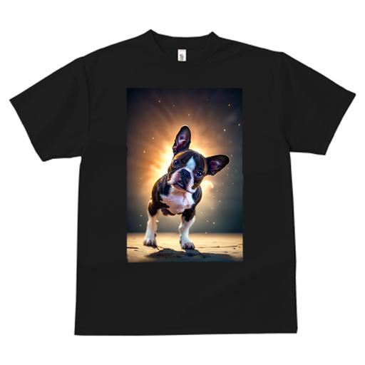 楽天フロントップ楽天市場店Tシャツ メンズ キッズ 犬ファン 半袖 春夏 プリント カジュアル かわいい 人間用 フィットネス 背景 ボストンテリア 光 キラキラ