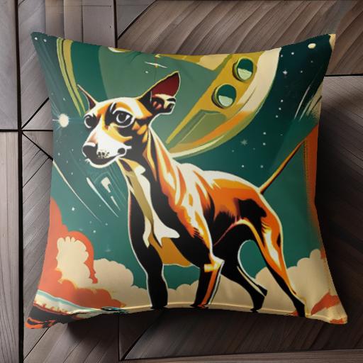 宇宙 ミニチュアピンシャー レトロ スペースシップ ポップアート クッションカバー 45×45cm アニマル柄..