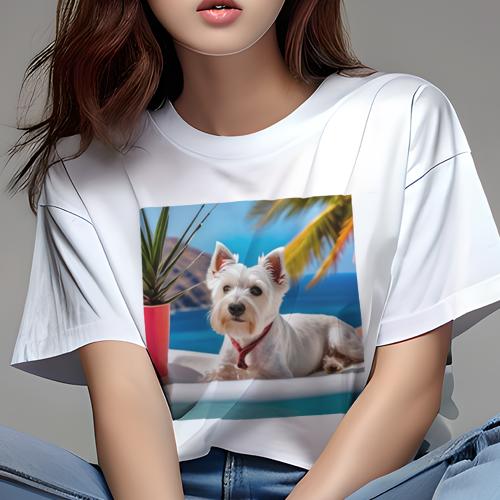Tシャツ レディース 犬ファン 半袖 春夏 プリント カジュアル かわいい 人間用 フィットネス ヤシの木 ..