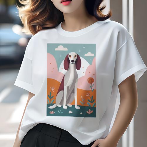 Tシャツ レディース 犬ファン 半袖 春夏 プリント カジュアル かわいい 人間用 フィットネス 空 サルーキ 雲 花 植物