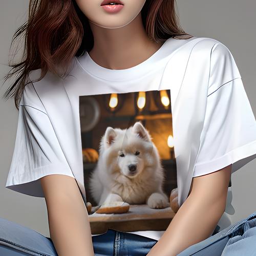 Tシャツ レディース 犬ファン 半袖 春夏 プリント カジュアル かわいい 人間用 フィットネス パン サモ..