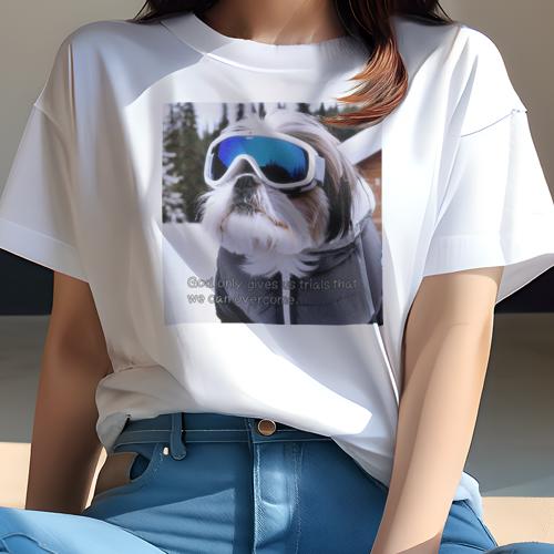 Tシャツ レディース 犬ファン 半袖 春夏 プリント カジュアル かわいい 人間用 フィットネス スキーゴーグル シーズー 冬 雪