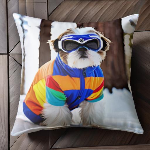 雪 シーズー スキーウェア ゴーグル クッションカバー 45×45cm アニマル柄 おしゃれ 可愛い クッション..