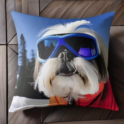 スキー シーズー 冬 雪 ゴーグル クッションカバー 45×45cm アニマル柄 おしゃれ 可愛い クッション本..