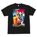 Tシャツ メンズ キッズ 犬ファン 半袖 春夏 プリント カジュアル かわいい 人間用 フィットネス ジュース ブルドッグ 海 ビーチパラソル 夏