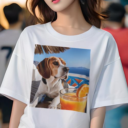 Tシャツ レディース 犬ファン 半袖 春夏 プリント カジュアル かわいい 人間用 フィットネス 飲み物 ビーグル オレンジ Tシャツ レディース 犬ファン 半袖 春夏 プリント カジュアル かわいい 人間用 フィットネス 飲み物 ビーグル オレンジ