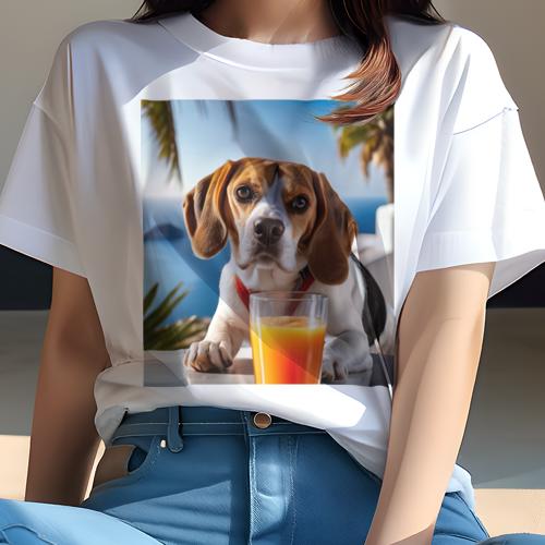Tシャツ レディース 犬ファン 半袖 春夏 プリント カジュアル かわいい 人間用 フィットネス ジュース ビーグル 海 ヤシの木