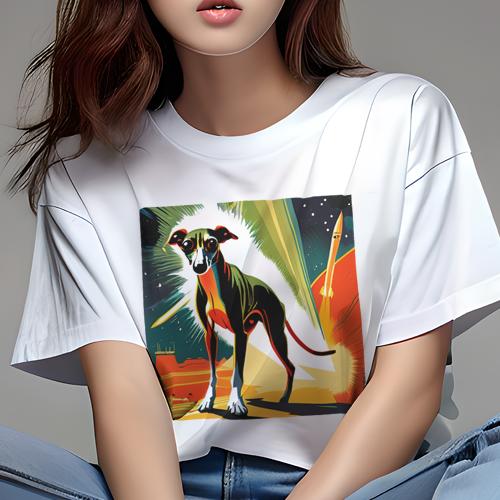 Tシャツ レディース 犬ファン 半袖 春夏 プリント カジュアル かわいい 人間用 フィットネス 宇宙 イタリアングレーハウンド ロケット