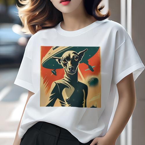 Tシャツ レディース 犬ファン 半袖 春夏 プリント カジュアル かわいい 人間用 フィットネス 宇宙 ミニチュアピンシャー 宇宙船 レトロ
