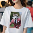 Tシャツ レディース 犬ファン 半袖 春夏 プリント カジュアル かわいい 人間用 フィットネス スーツ シベリアンハスキー ネクタイ ハンカチ