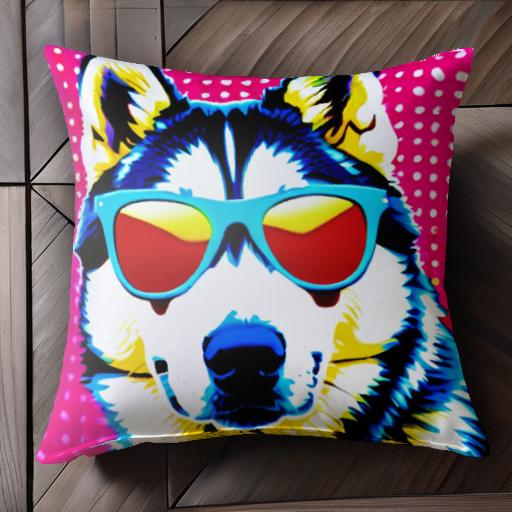 サングラス シベリアンハスキー クッションカバー 45×45cm アニマル柄 おしゃれ 可愛い クッション本体..