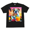 Tシャツ メンズ キッズ 犬ファン 半袖 春夏 プリント カジュアル かわいい 人間用 フィットネス ジュース ブルドッグ レモン ぶどう スイカ