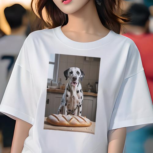 楽天フロントップ楽天市場店Tシャツ レディース 犬ファン 半袖 春夏 プリント カジュアル かわいい 人間用 フィットネス パン ダルメシアン キッチン