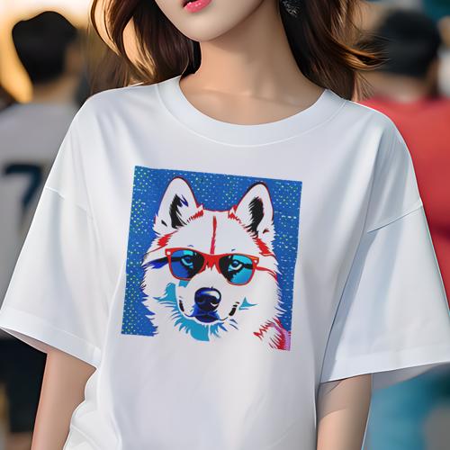 Tシャツ レディース 犬ファン 半袖 春夏 プリント カジュアル かわいい 人間用 フィットネス サングラス ハスキー(4)