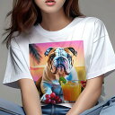 Tシャツ レディース 犬ファン 半袖 春夏 プリント カジュアル かわいい 人間用 フィットネス ジュース ブルドッグ レモン ぶどう スイカ