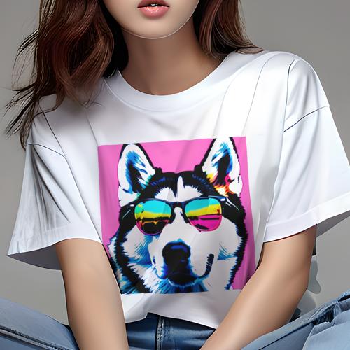 Tシャツ レディース 犬ファン 半袖 春夏 プリント カジュアル かわいい 人間用 フィットネス サングラス シベリアンハスキー