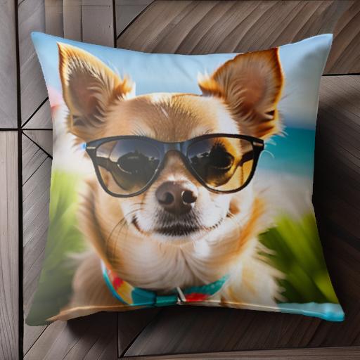 サングラス チワワ 海 ビーチ 夏 クッションカバー 45×45cm アニマル柄 おしゃれ 可愛い クッション本..