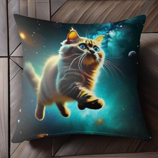 宇宙 星 銀河 スペースキャット クッションカバー 45×45cm アニマル柄 おしゃれ 可愛い クッション本体付き 正方形