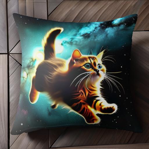 宇宙 星雲 猫 クッションカバー 45×45cm アニマル柄 おしゃれ 可愛い クッション本体付き 正方形