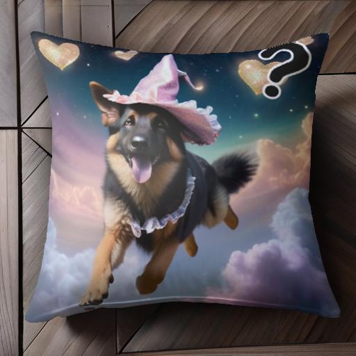 ハート ジャーマンシェパード 雲 帽子 クッションカバー 45×45cm アニマル柄 おしゃれ 可愛い クッション本体付き 正方形