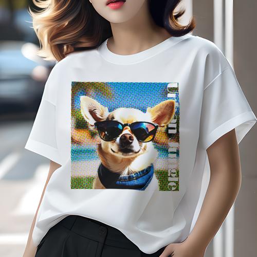 Tシャツ レディース 犬ファン 半袖 春夏 プリント カジュアル かわいい 人間用 フィットネス サングラス チワワ Tシャツ レディース 犬ファン 半袖 春夏 プリント カジュアル かわいい 人間用 フィットネス サングラス チワワ