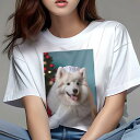 Tシャツ レディース 犬ファン 半袖 春夏 プリント カジュアル かわいい 人間用 フィットネス クリスマスツリー サモエド 帽子