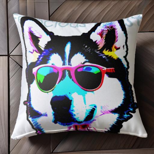 サングラス シベリアンハスキー クッションカバー 45×45cm アニマル柄 おしゃれ 可愛い クッション本体付き 正方形