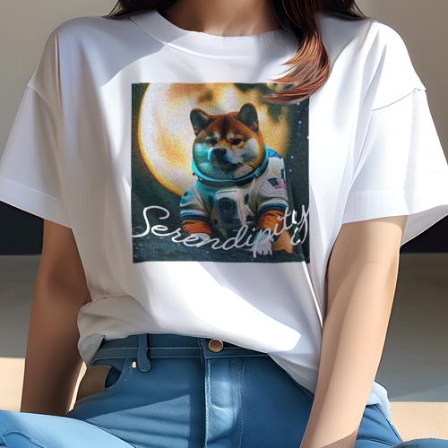 Tシャツ レディース 犬ファン 半袖 春夏 プリント カジュアル かわいい 人間用 フィットネス 宇宙 柴犬 月 星 スペーススーツ