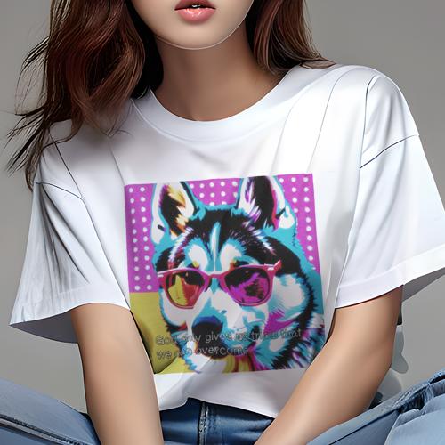 Tシャツ レディース 犬ファン 半袖 春夏 プリント カジュアル かわいい 人間用 フィットネス サングラス ハスキー ポップアート Tシャツ レディース 犬ファン 半袖 春夏 プリント カジュアル かわいい 人間用 フィットネス サングラス ハスキー ポップアート