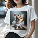 Tシャツ レディース 犬ファン 半袖 春夏 プリント カジュアル かわいい 人間用 フィットネス リボン コーギー フリル(4)