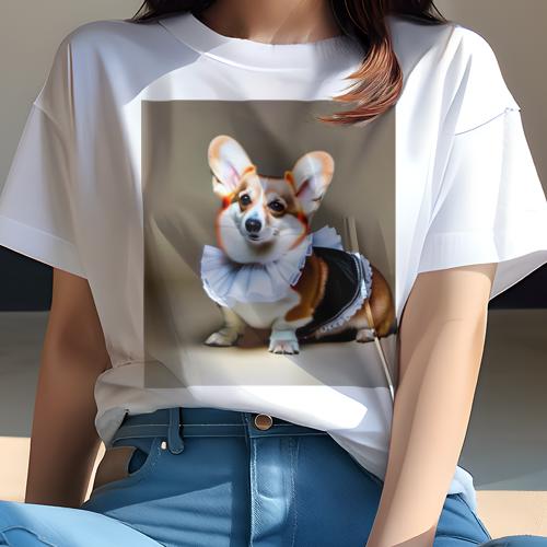 Tシャツ レディース 犬ファン 半袖 春夏 プリント カジュアル かわいい 人間用 フィットネス フリル コーギー コスチューム