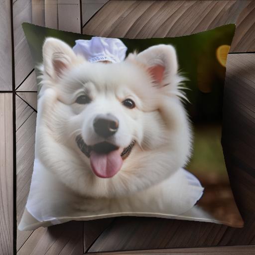 コック帽 サモエド よだれかけ クッションカバー 45×45cm アニマル柄 おしゃれ 可愛い クッション本体..