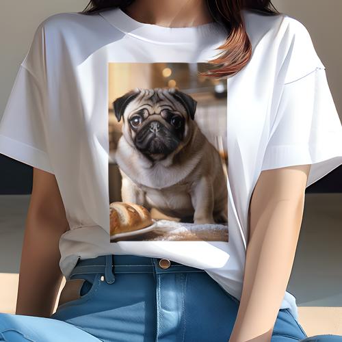 Tシャツ レディース 犬ファン 半袖 春夏 プリント カジュアル かわいい 人間用 フィットネス パン パグ..