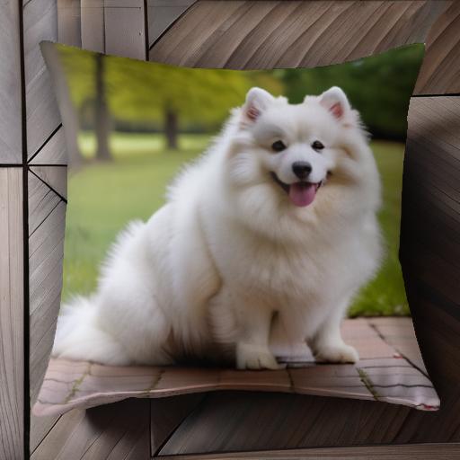 背景 アメリカンエスキモードッグ 庭 芝生 レンガ クッションカバー 45×45cm アニマル柄 おしゃれ 可愛..