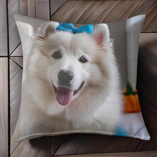 リボン サモエド カボチャ クッションカバー 45×45cm アニマル柄 おしゃれ 可愛い クッション本体付き 正方形