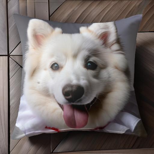襟飾り アメリカンエスキモードッグ クッションカバー 45×45cm アニマル柄 おしゃれ 可愛い クッション本体付き 正方形 襟飾り アメリカンエスキモードッグ クッションカバー 45×45cm アニマル柄 おしゃれ 可愛い クッション本体付き 正方形