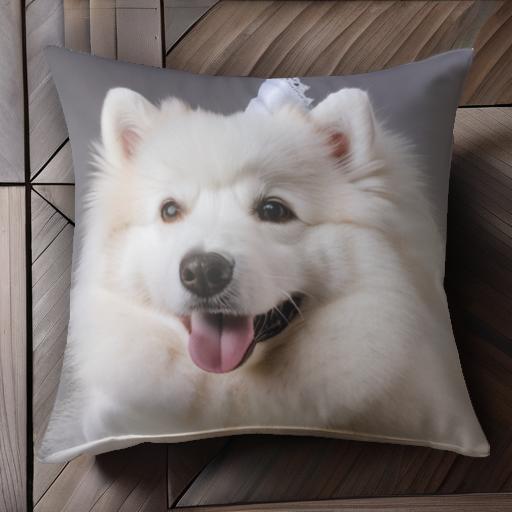 ウェディング サモエド ベール クッションカバー 45×45cm アニマル柄 おしゃれ 可愛い クッション本体..