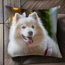 リボン アメリカンエスキモードッグ クリスマス クッションカバー 45×45cm アニマル柄 おしゃれ 可愛い クッション本体付き 正方形