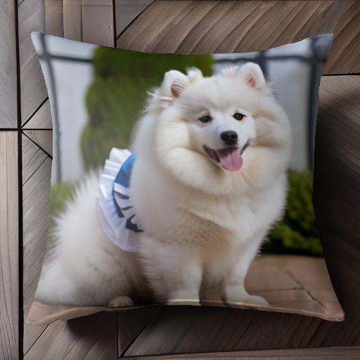 背景 ジャパニーズスピッツ 庭 レンガ クッションカバー 45×45cm アニマル柄 おしゃれ 可愛い クッショ..