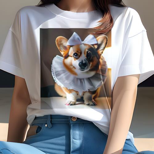 Tシャツ レディース 犬ファン 半袖 春夏 プリント カジュアル かわいい 人間用 フィットネス リボン コーギー フリル Tシャツ レディース 犬ファン 半袖 春夏 プリント カジュアル かわいい 人間用 フィットネス リボン コーギー フリル