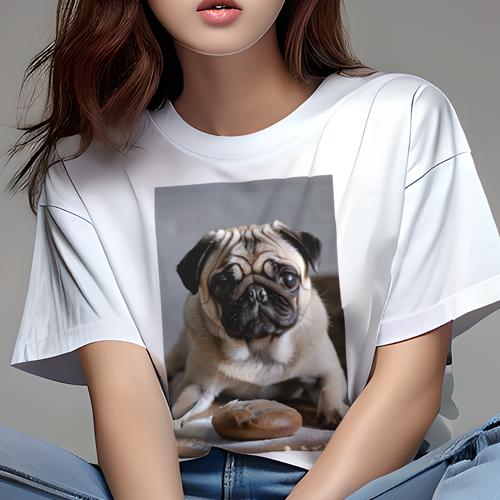 Tシャツ レディース 犬ファン 半袖 春夏 プリント カジュアル かわいい 人間用 フィットネス パン パグ..