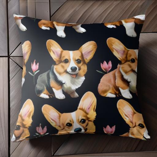 花 コーギー クッションカバー 45×45cm アニマル柄 おしゃれ 可愛い クッション本体付き 正方形